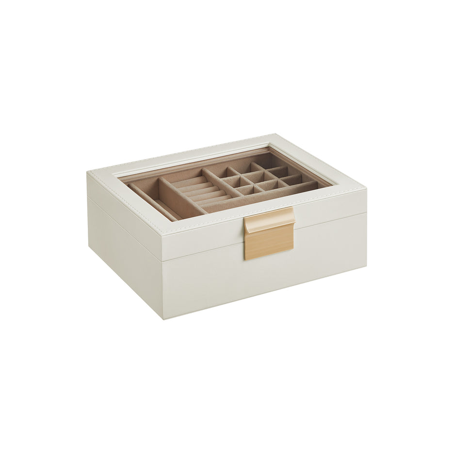 Jewellery Organiser – Wood and Glass – Cloud White – 2-Layer with Removable Tray