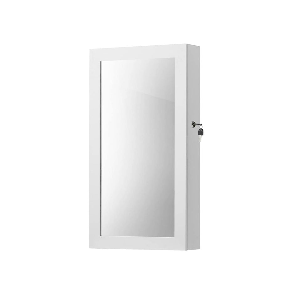 Lockable Jewellery Cabinet – Mirror – White – Wall Mount Organiser