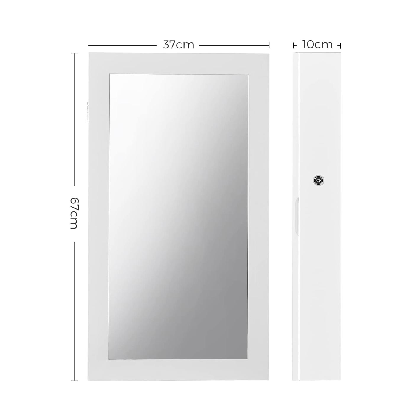 Lockable Jewellery Cabinet – Mirror – White – Wall Mount Organiser