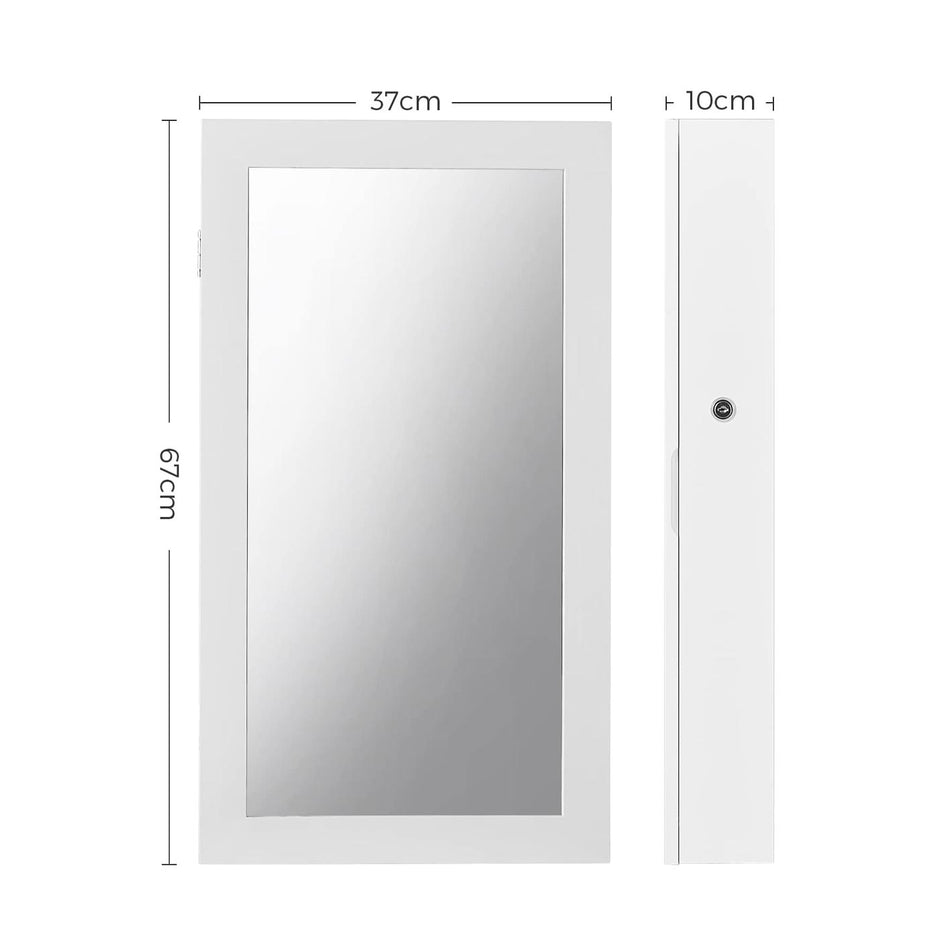 Lockable Jewellery Cabinet – Mirror – White – Wall Mount Organiser