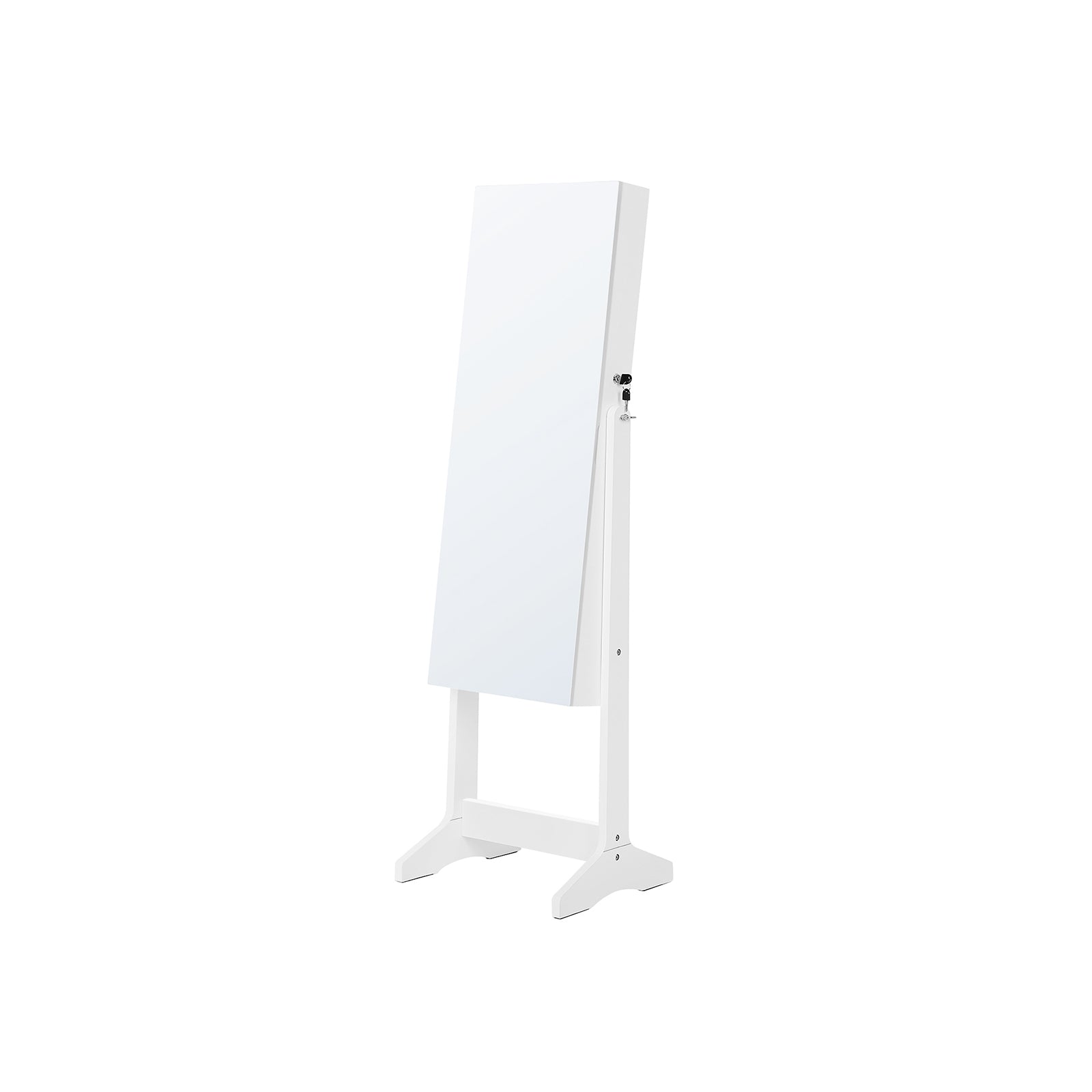 Jewelry Cabinet Armoire – Wood – White – Freestanding with Full-Length Mirror and Lockable Storage