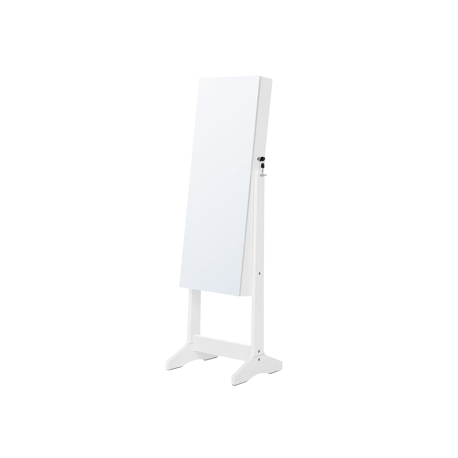 Jewelry Cabinet Armoire – Wood – White – Freestanding with Full-Length Mirror and Lockable Storage