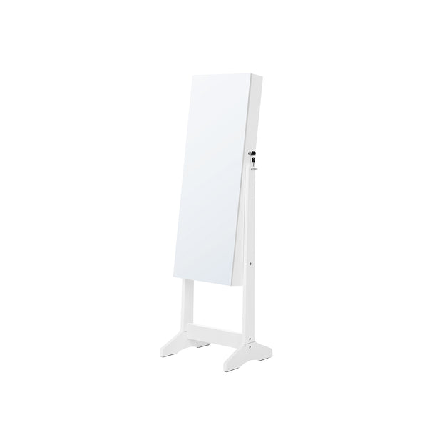 Jewelry Cabinet Armoire – Wood – White – Freestanding with Full-Length Mirror and Lockable Storage