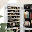 Jewelry Cabinet Armoire – Wood – White – Freestanding with Full-Length Mirror and Lockable Storage