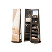 Jewellery Storage Organiser – Wood – Rustic Brown – 360° Swivel with Lockable Mirror and LED Lights