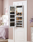 Jewellery Cabinet Organizer – Wood – White – Wall Mounted with LED Lights and Lockable Storage