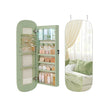 LED Mirror Jewellery Cabinet – MDF – White with Greige Lining – Lockable Wall/Door Mounted with Interior Mirror