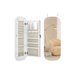 LED Mirror Jewellery Cabinet – MDF – White with Greige Lining – Lockable Wall/Door Mounted with Interior Mirror