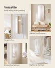 LED Mirror Jewellery Cabinet – MDF – White with Greige Lining – Lockable Wall/Door Mounted with Interior Mirror