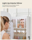 LED Mirror Jewellery Cabinet – MDF – White with Greige Lining – Lockable Wall/Door Mounted with Interior Mirror