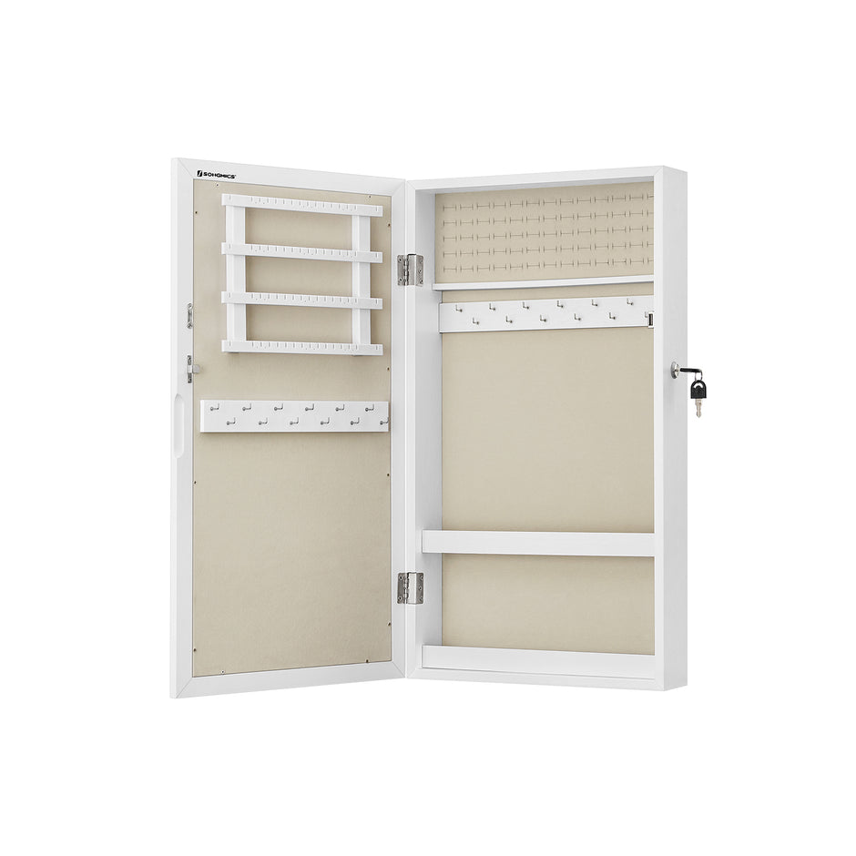 Wall-Mounted Jewellery Cabinet – Wood – White – Lockable with Mirror and Storage