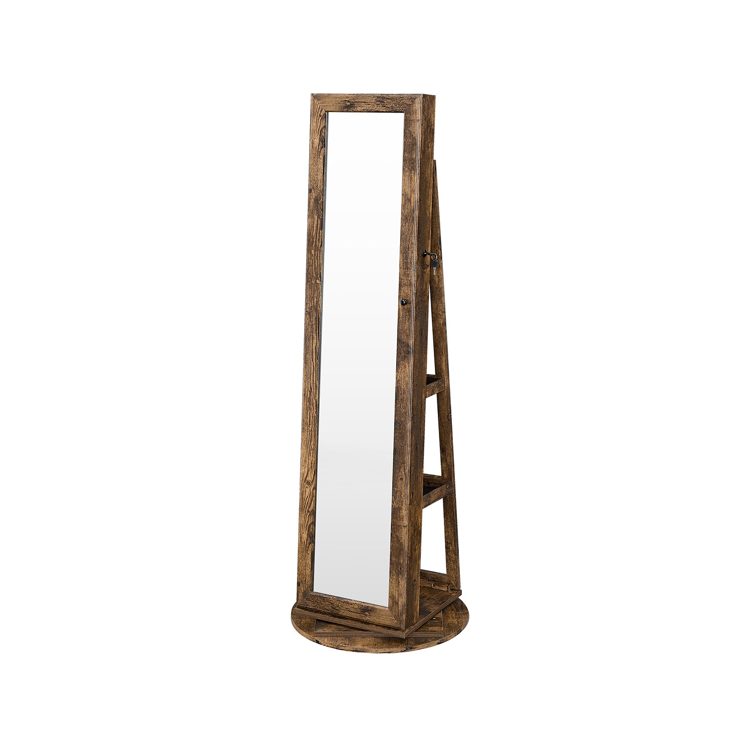 Jewellery Cabinet – Wood – White – 360° Swivel with Full-Length Mirror and Storage Shelf