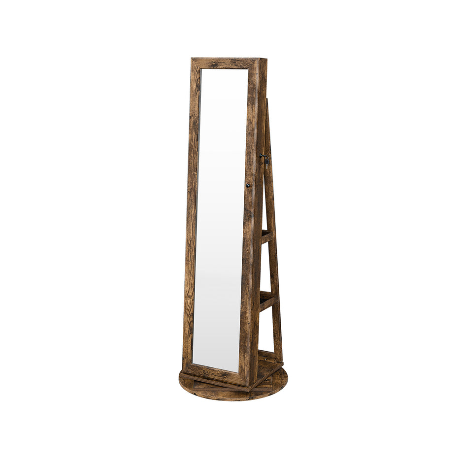 Jewellery Cabinet – Wood – White – 360° Swivel with Full-Length Mirror and Storage Shelf