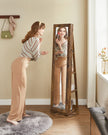 Jewellery Cabinet – Wood – White – 360° Swivel with Full-Length Mirror and Storage Shelf