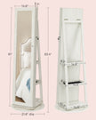Jewellery Cabinet – Wood – White with Greyish Grain – 360° Swivel and Lockable with Full-Length Mirror