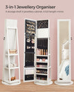 Jewellery Cabinet – Wood – White with Greyish Grain – 360° Swivel and Lockable with Full-Length Mirror