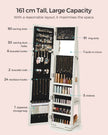 Jewellery Cabinet – Wood – White with Greyish Grain – 360° Swivel and Lockable with Full-Length Mirror