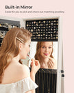 Jewellery Cabinet – Wood – White with Greyish Grain – 360° Swivel and Lockable with Full-Length Mirror