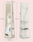 Jewellery Cabinet – Wood – White with Greyish Grain – 360° Swivel and Lockable with Full-Length Mirror