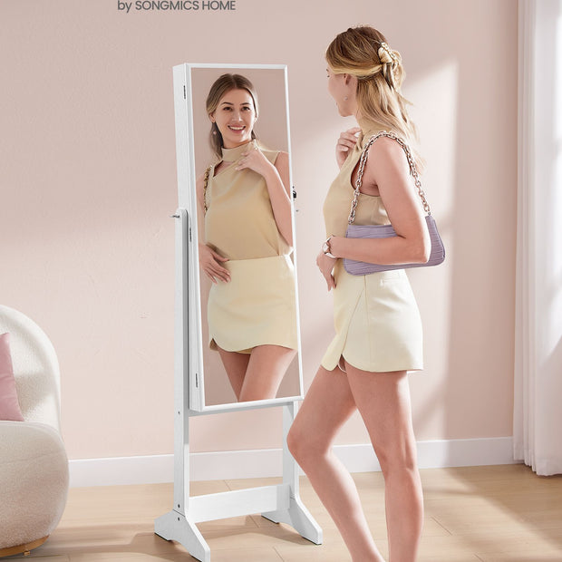 Full Length Mirror Jewelry Cabinet – Brown – Standing Design with Simple Assembly
