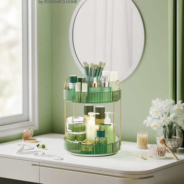 Rotating Makeup Organiser – Plastic – Pale Green – Customisable 2-Tier Design