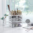 3 Piece Transparent Acrylic Cosmetic Organizer Set – Clear – Features 8 Drawers for Lipsticks and Jewelry