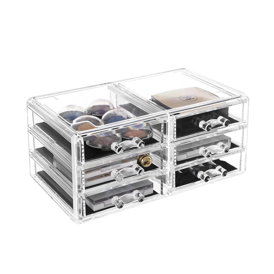 3 Piece Transparent Acrylic Cosmetic Organizer Set – Clear – Features 8 Drawers for Lipsticks and Jewelry