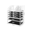 3 Piece Transparent Acrylic Cosmetic Organizer Set – Clear – Features 8 Drawers for Lipsticks and Jewelry