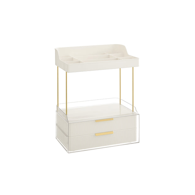 Makeup Organiser – Acrylic – Cloud White – 4 Layers with Dividers and Anti-Slip Design