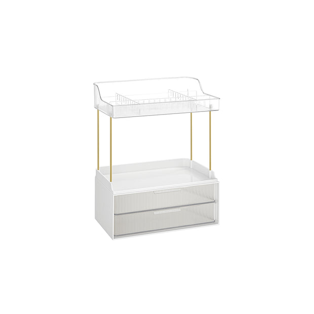 Makeup Organiser – Acrylic – Cloud White – 4 Layers with Dividers and Anti-Slip Design