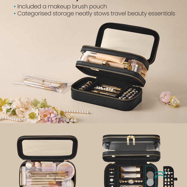 Makeup Bag – Fabric – Ink Black – Portable with Separate Brush Bag Pouch