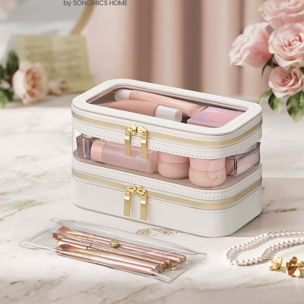 Makeup Bag – Fabric – Cloud White – Includes Separate Brush Pouch