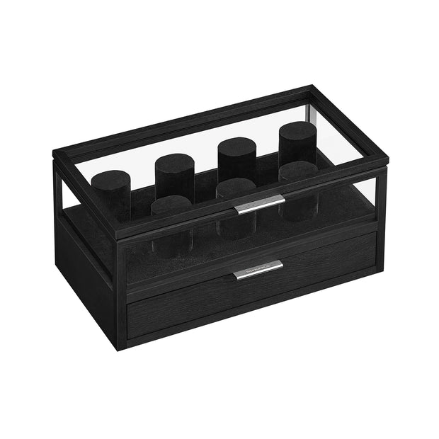 2-Tier Watch Box – Solid Wood – Natural Finish – 7 Pillars with Drawer and Velvet Lining