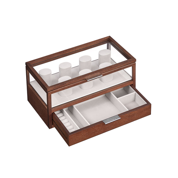 2-Tier Watch Box – Solid Wood – Natural Finish – 7 Pillars with Drawer and Velvet Lining