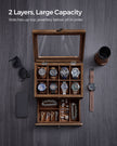 Wooden Watch Box – Solid Wood – Rustic Walnut – 8 Slots with Glass Lid and Pillows