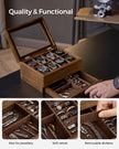 Wooden Watch Box – Solid Wood – Rustic Walnut – 8 Slots with Glass Lid and Pillows