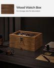 Wooden Watch Box – Solid Wood – Rustic Walnut – 8 Slots with Glass Lid and Pillows