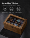 Wooden Watch Box – Solid Wood – Rustic Walnut – 8 Slots with Glass Lid and Pillows