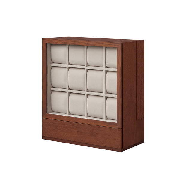 Watch Display Box – Solid Wood Veneer – Coffee Brown – 12-Slot Vertical Storage with Window