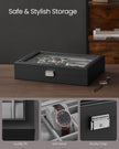 Watch Box – Synthetic Leather – Ink Black/Dove Gray – Lockable with Glass Lid and 24 Slots