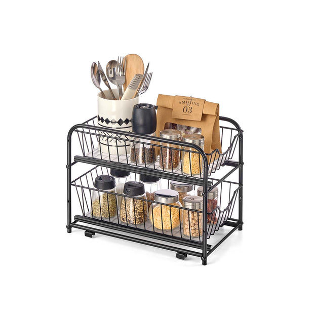 2-Tier Under Sink Storage Organiser – Metal – Classic Black – Sliding Basket Drawers