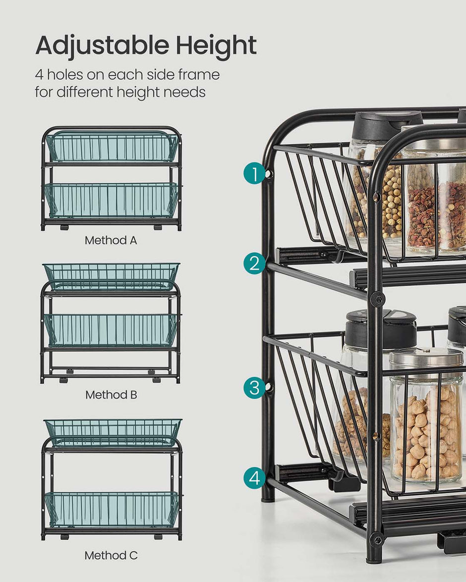 2-Tier Under Sink Storage Organiser – Metal – Classic Black – Sliding Basket Drawers