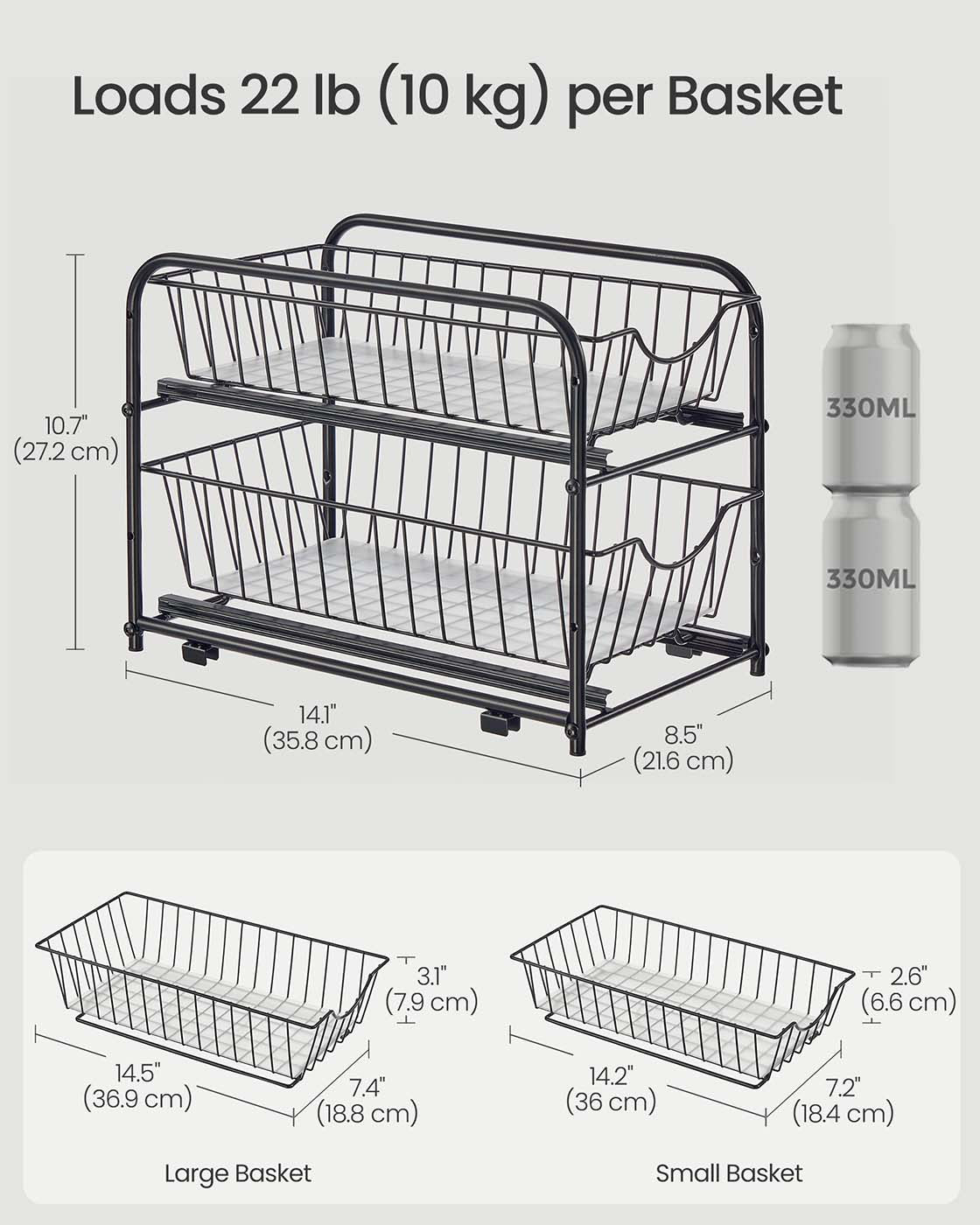 2-Tier Under Sink Storage Organiser – Metal – Classic Black – Sliding Basket Drawers