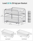 Set of 2 Sliding Basket Organizers – Metallic – Silver – Stackable 2-Tier Under-Sink Storage for Kitchen and Bathroom