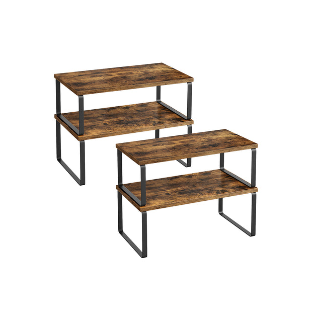 Set of 2 Cupboard Shelf Organisers – Metal and Engineered Wood – Expandable and Stackable – Kitchen Spice Holder