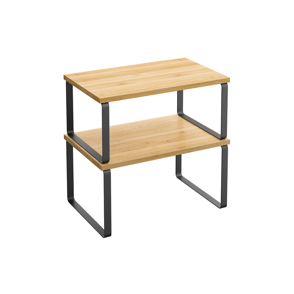 Set of 2 Stackable Spice Racks – Metal and Engineered Wood – Apricot Orange – Expandable Kitchen Shelf Organiser