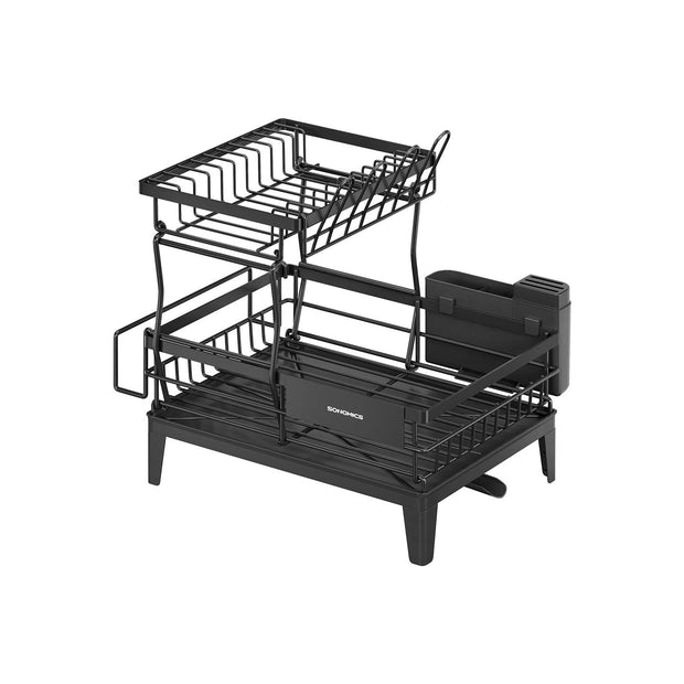 Dish Drying Rack – Metal – Ink Black – 360° Rotatable with Extendable Spout