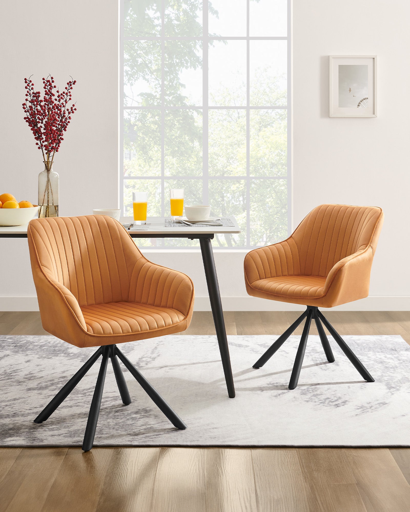 Dining room chair-with armrests, caramel brown ink black