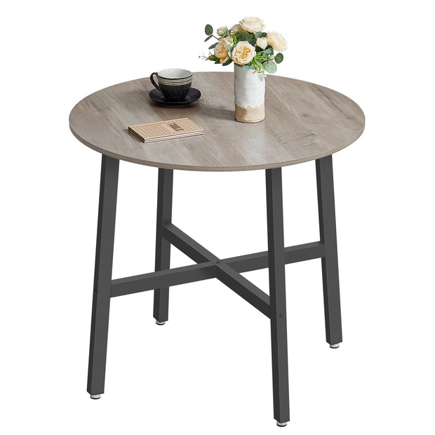 Round Dining Table – Wood and Metal – Rustic Brown and Black – Industrial Style, 80 x 75 cm