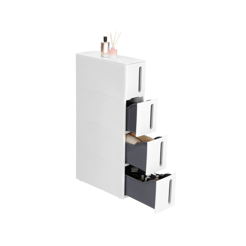 Rolling Storage Tower – PP – White and Grey – 4 Drawers, Space Saving Design